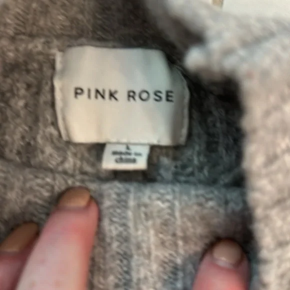 Pink Rose Gray Cowl Neck Cable Knit Sweater - Picture 2 of 5